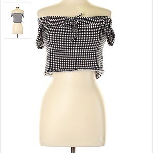 Pacsun gingham off shoulder top with tie up design